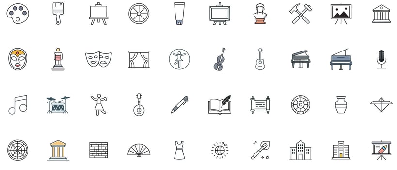 Icons representing various art forms vector