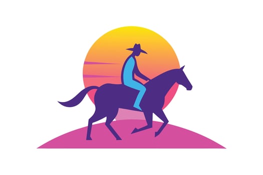 Futuristic Cowboy Riding a Neon Horse Toward the Horizon Design vector