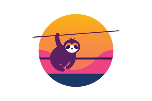 Sloth Lazily Hanging from a Neon Powerline with a Cityscape Background vector