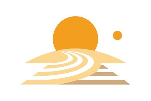 Zen Garden Design with Raked Sand Lines Leading Towards a Central Point vector