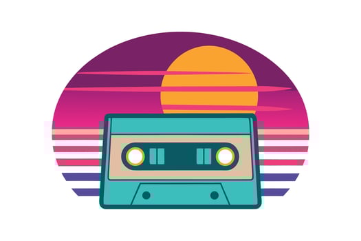 Retro Cassette Player Ejecting a Musical Cassette Tape Design Illustration vector