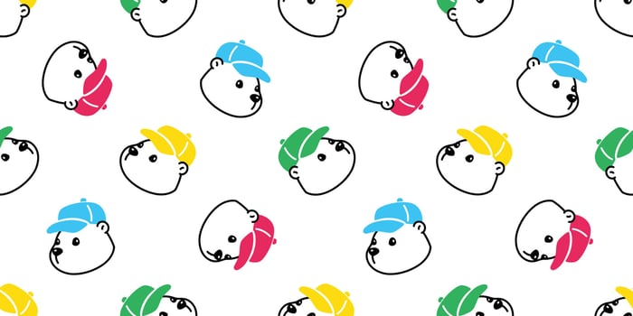 bear seamless pattern polar bear cap hat rgb colorful cartoon doodle teddy tile background gift wrapping paper repeat wallpaper scarf isolated illustration design vector