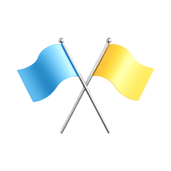 Two crossed flags, blue and gold, symbolize choice, competition, or teamwork. png