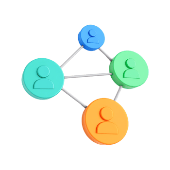 3D network of colorful people icons. Teamwork, connection, collaboration concept. png