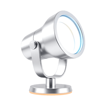 Modern silver spotlight, bright light source. png
