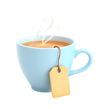 A cup of hot tea with a tea bag. png