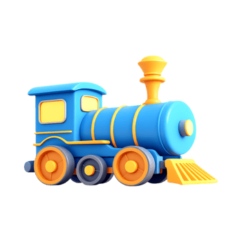 Cute cartoon train, 3D render. png