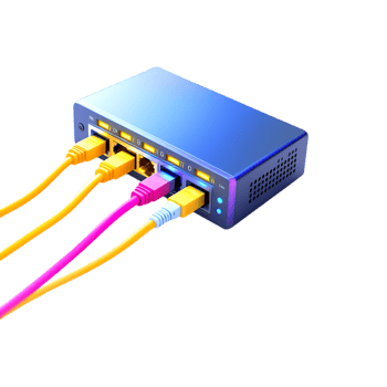 Network switch with ethernet cables connected. png