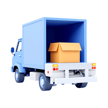 Delivery truck with a cardboard box png