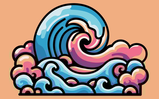 Wave Illustration Colorful and Line Art in Pop Art Style Design vector