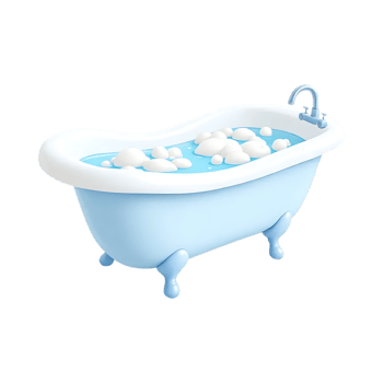 Light blue bathtub with foam bubbles. png