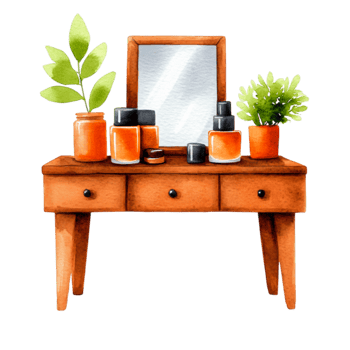 Vibrant Makeup Table with Plants and Mirror, Perfect for Modern Interior Design Inspiration png