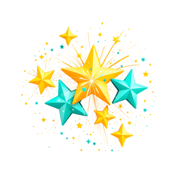 Celebration, festive, golden and teal stars burst png