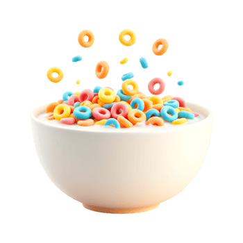 Colorful cereal rings in a bowl of milk png