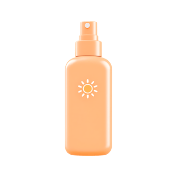 Orange sunscreen spray bottle with sun icon. png