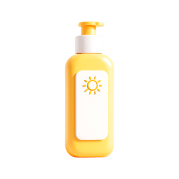 Sunscreen bottle with sun icon. Summer skincare product. png