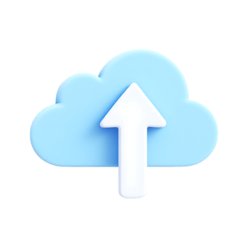 3D render of cloud upload icon. Digital data storage, transfer, and backup concept. png