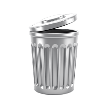 Open metallic trash can, waste disposal, recycling. png