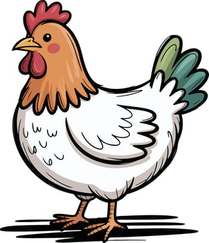 chicken with red comb Crayon style transparent vector