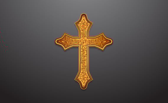 Golden Christian cross floral ornament background vector