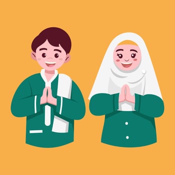 Cute Muslim Characters for Celebrating Islamic Festivals of Eid and Ramadan vector