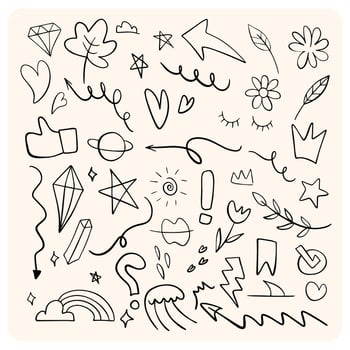 Diverse Hand-Drawn Creative Doodle Kit Nature, Emotion and Abstract vector