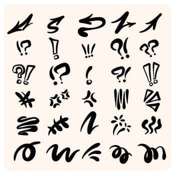 Hand-Drawn Doodle Arrows, Question Marks, and Exclamation Points Set vector