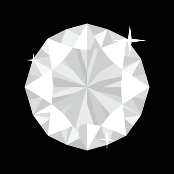 Sparkling White Diamond with Facets on Black Background. vector
