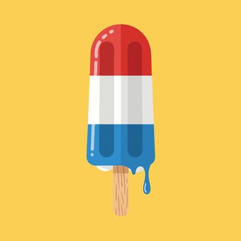 Melting Tricolor Popsicle on Stick Red White and Blue Ice Cream Treat. vector