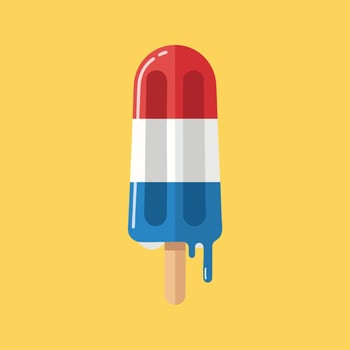 A melting red white and blue striped popsicle on a wooden stick. vector