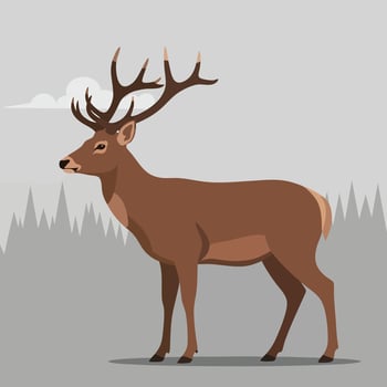 Majestic brown deer with large antlers illustration. vector