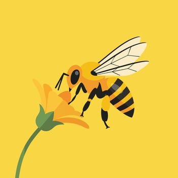 Vibrant Flat Design Honeybee Pollinating Orange Flower. vector