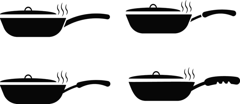 frying pan icon. frying pan with rising steam. frying pan kitchen utensil. cooking themes signs. kitchen preparation tools vector