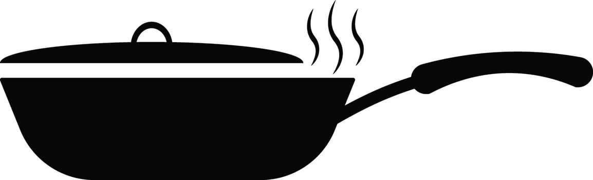 frying pan icon. frying pan with rising steam. frying pan kitchen utensil. cooking themes sign. kitchen preparation tool vector