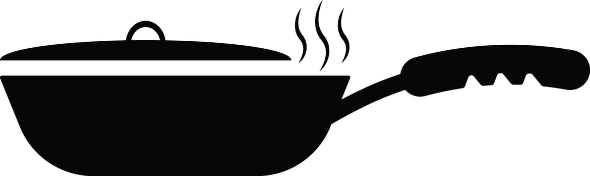 frying pan icon. frying pan with rising steam. frying pan kitchen utensil. cooking themes sign. kitchen preparation tools. vector