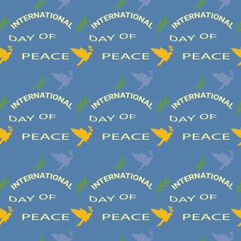 International Day of Peace Seamless Pattern with Dove and Olive Branch on Blue Background. vector