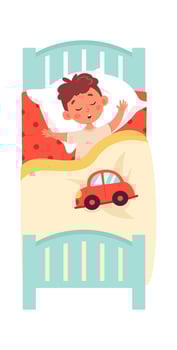 Boy Sleeping In Bed With Toy vector