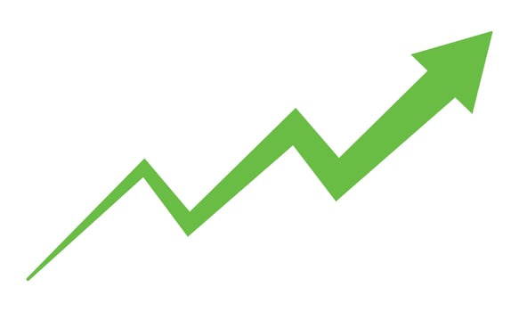 Growth arrow icon for education, business. Green success icon. Grow symbol isolated on white background. Arrow illustration sign. vector
