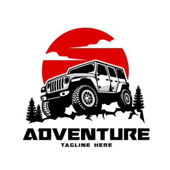 off road car adventure logo with mountain scene vector