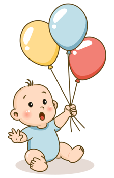 Illustration of a Baby Boy Holding Colorful Balloons png