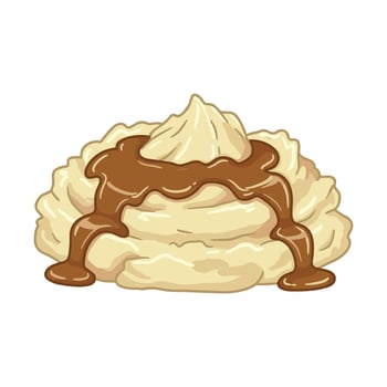Creamy mashed potatoes with rich gravy drizzle on a white background. vector