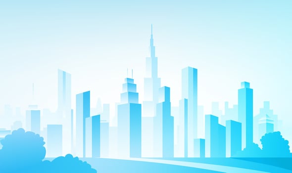City skyline illustration in blue shades vector
