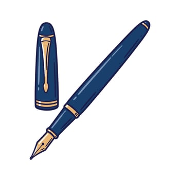 Elegant blue fountain pen with gold trim and cap. vector
