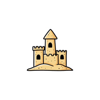 Simple sandcastle drawing with turrets and tower. vector