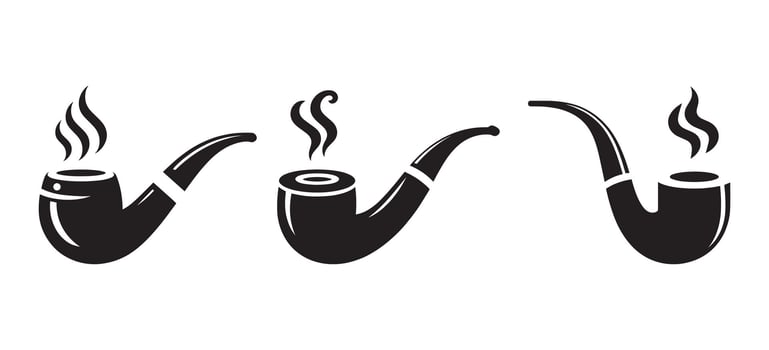 Smoking Pipe Icons with Curved Stems and Smoke Representing Classic Style Tobacco Accessories Vintage Habits and Retro Culture vector