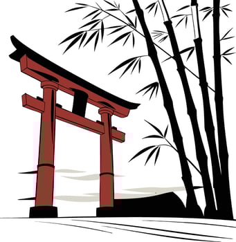 Japanese tori gate silhouette illustration vector