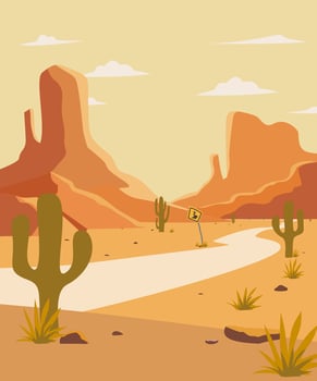 Illustration of desert with cactus and road vector