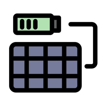 Solar panel charging a battery - renewable energy, sustainability icon vector
