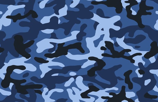 Camouflage background, seamless pattern. Classic style camo repeat print. Blue color wallpaper vector
