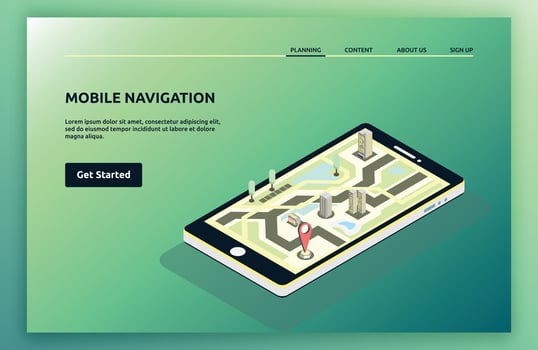 Mobile navigation app interface on smartphone vector